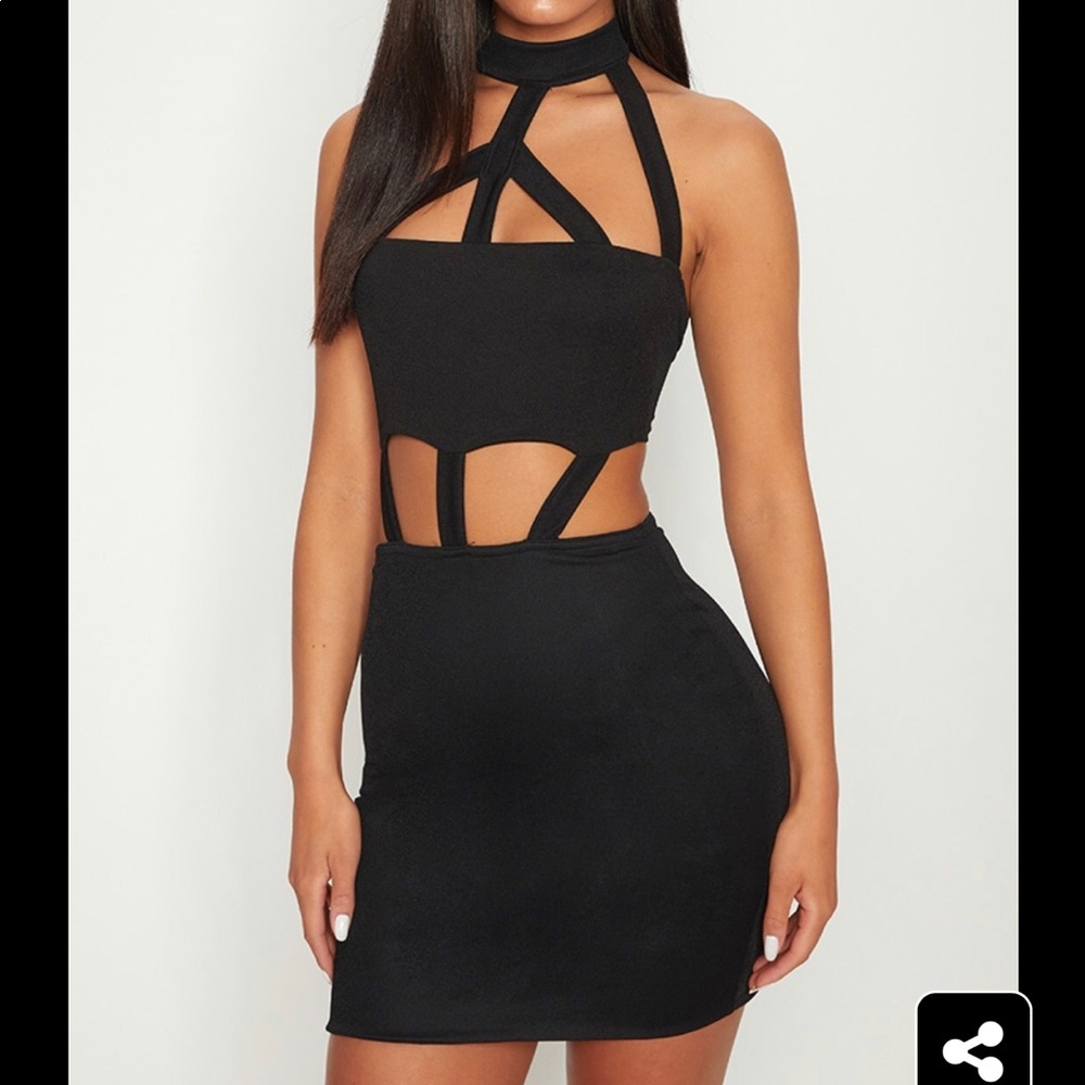 PLT Black High Neck Ladder Detail Bodycon NWT